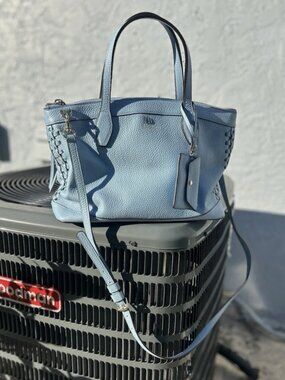 Authentic Henri Bendel Light Blue Medium Size Designer Pebbled Leather Bag
